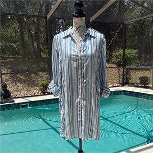 NWT CLUB Z COLLECTION Striped ButtonUp Shirt Dress/beach cover up large